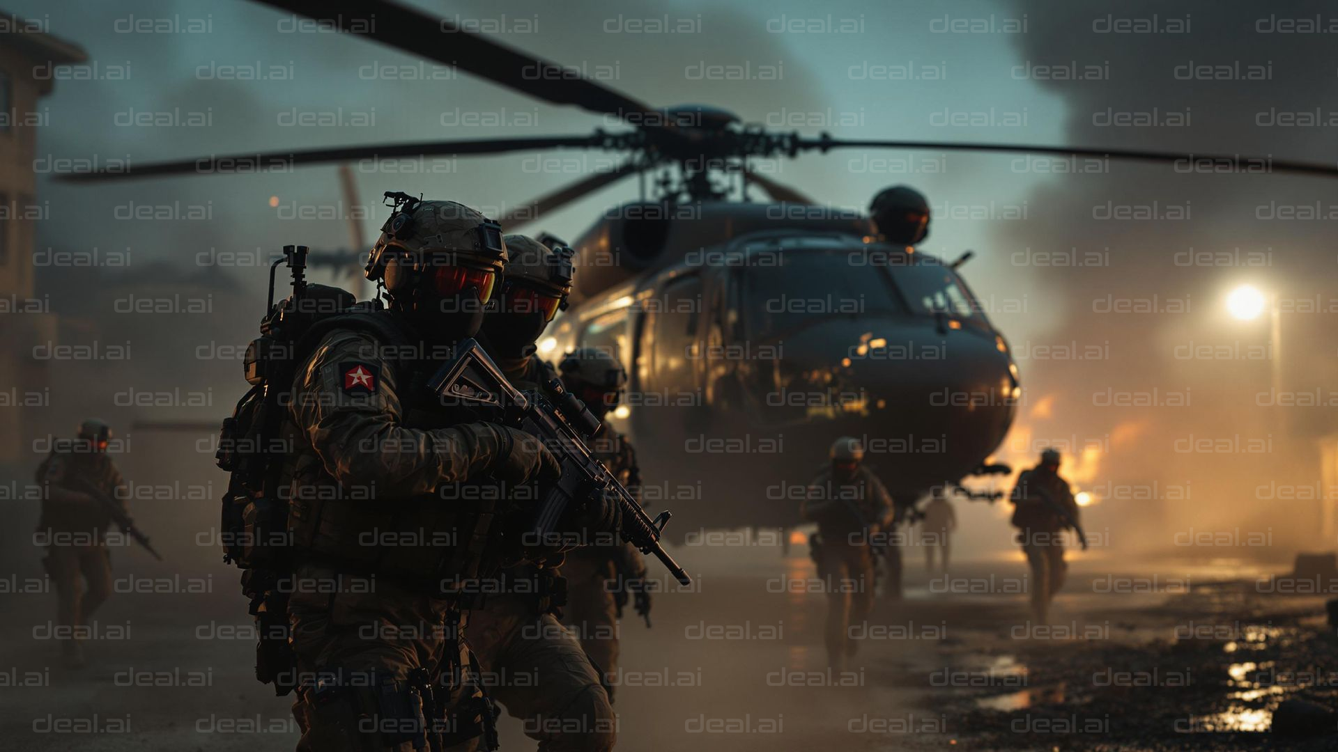 Tactical Helicopter Landing Scene