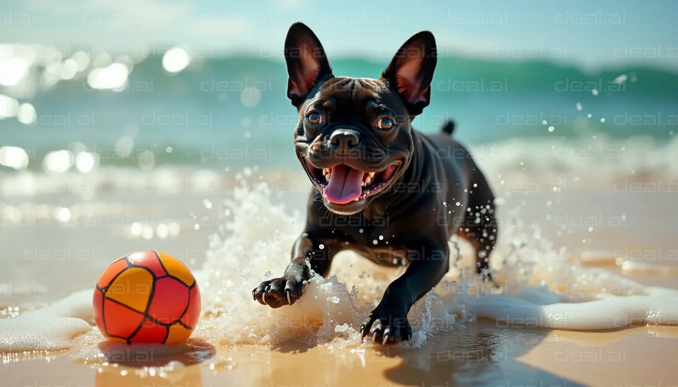 "Playful Pup at the Beach"