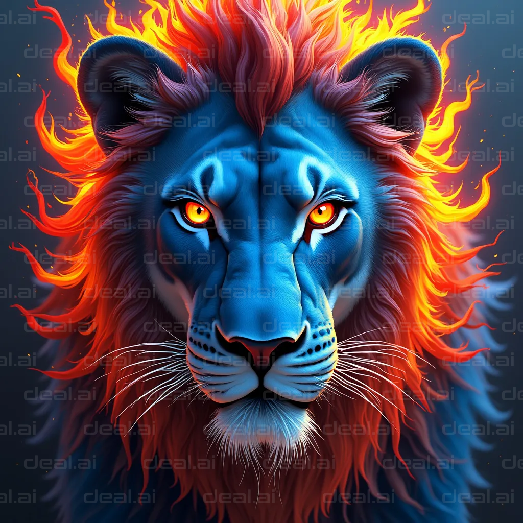 Fiery Mane: Blazing Lion Portrait