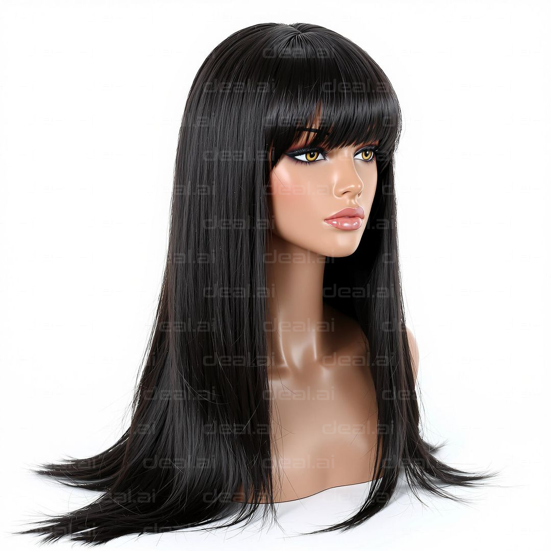 Stylish Long Black Wig Display