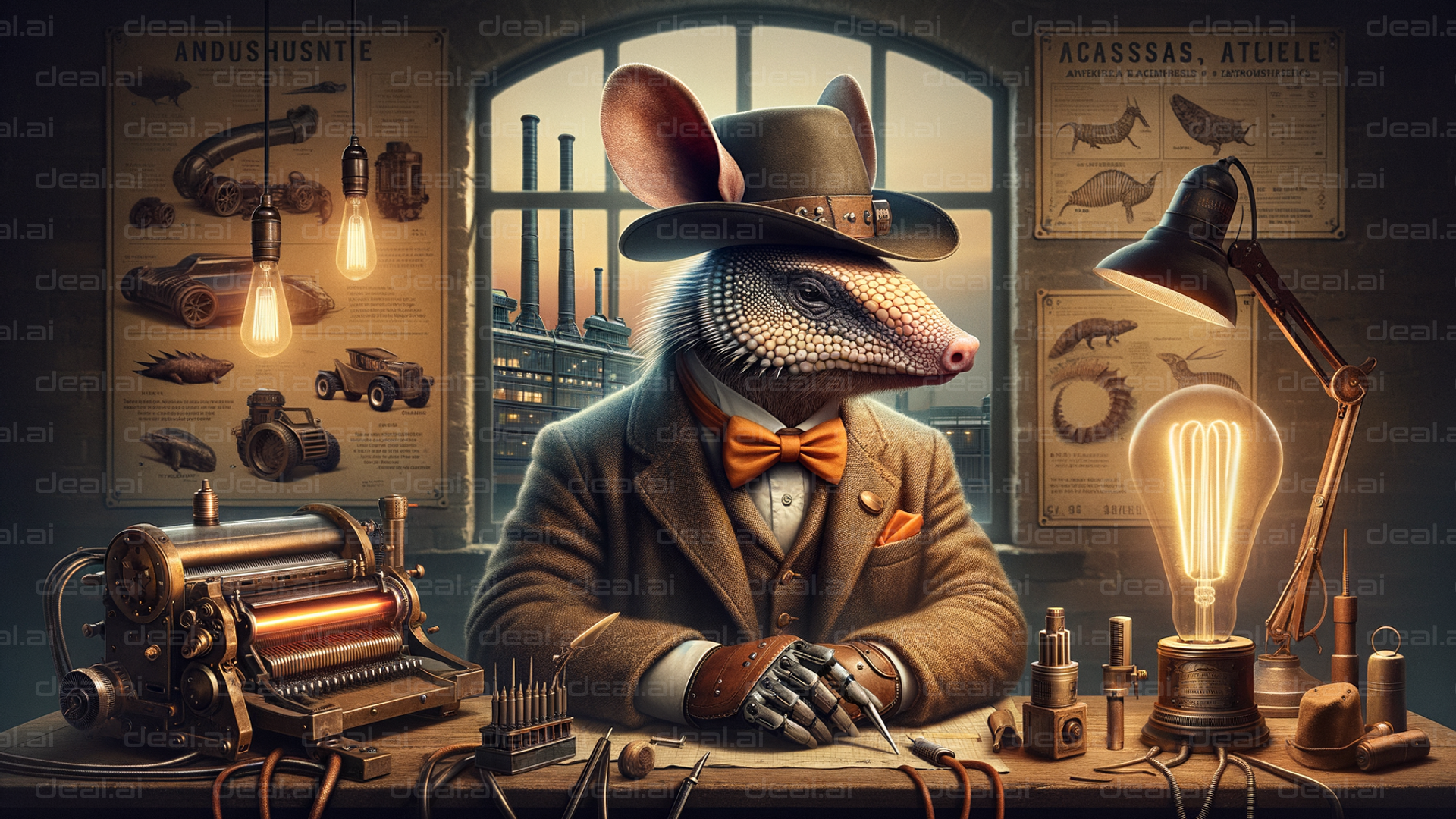 "Steampunk Armadillo Inventor's Workshop"