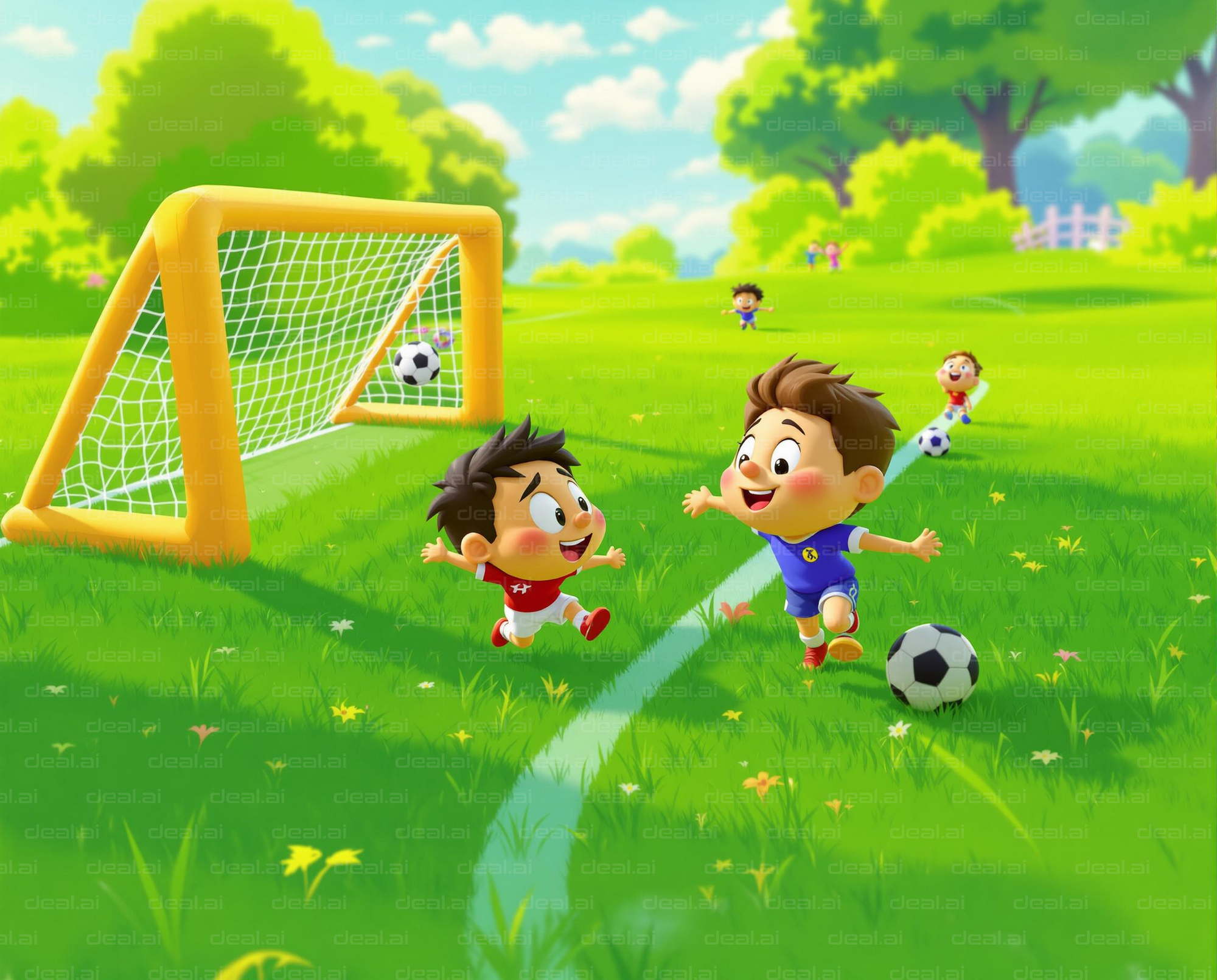 Kids Playing Soccer in the Park
