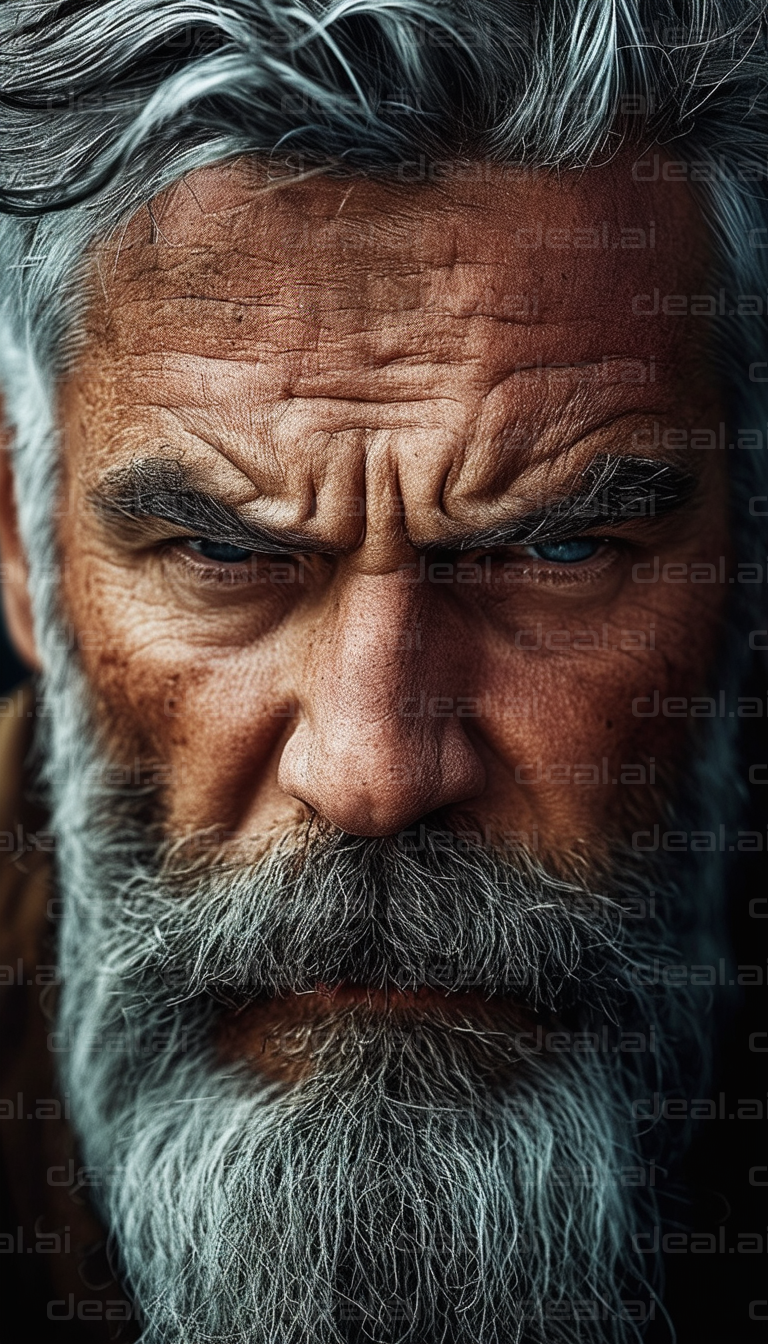 "Intense Gaze of a Bearded Man"