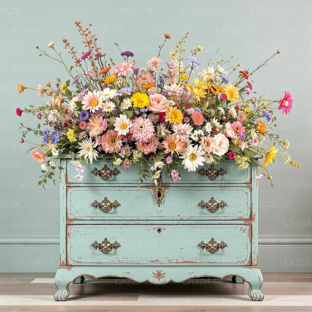 Floral Bouquet on Vintage Dresser