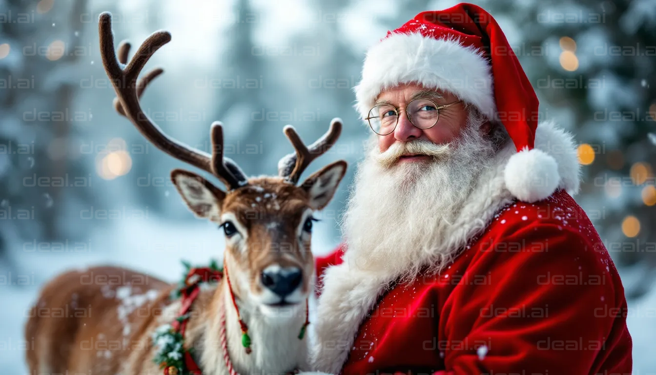 Santa and Reindeer in Winter Wonderland