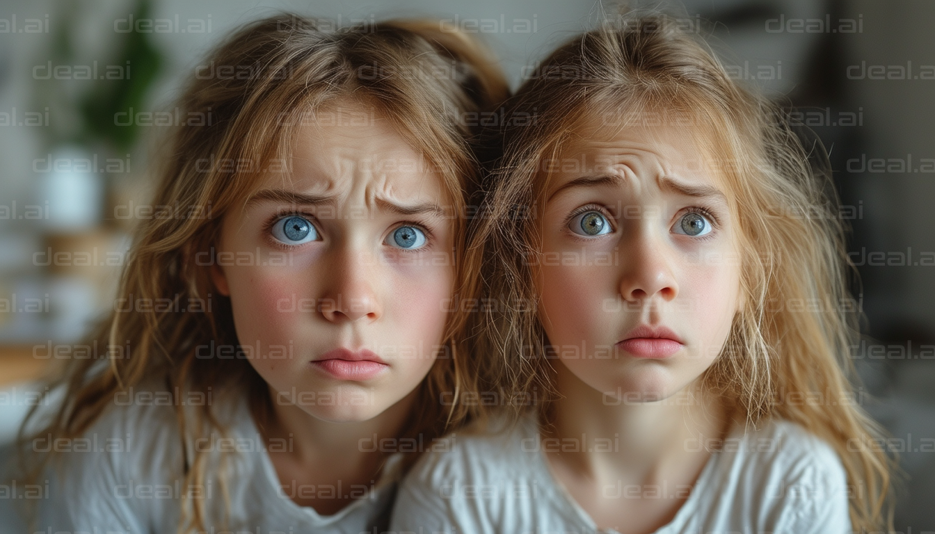 Worried Twins with Big Blue Eyes