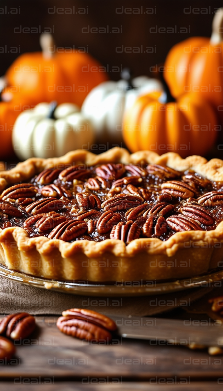 "Autumn Pecan Pie with Pumpkins"