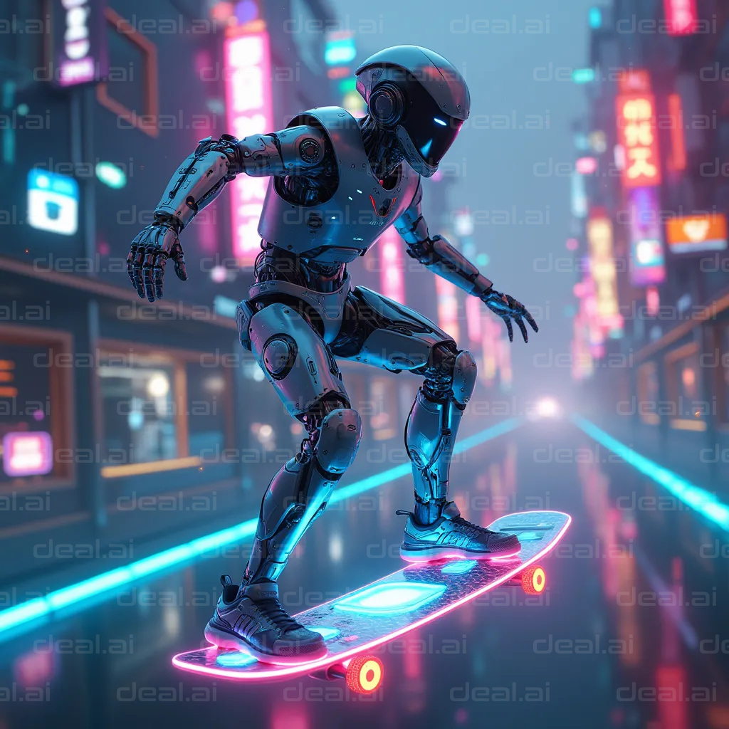 "Futuristic Robot Riding Hoverboard"