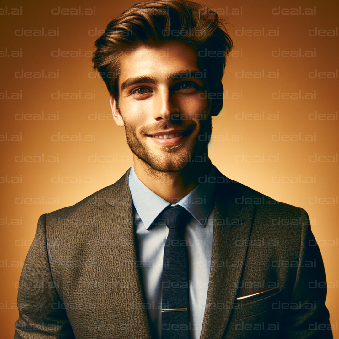 Smiling Man in Suit with Orange Background