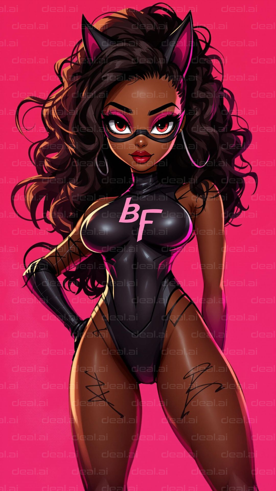 Superheroine in Black and Pink Outfit