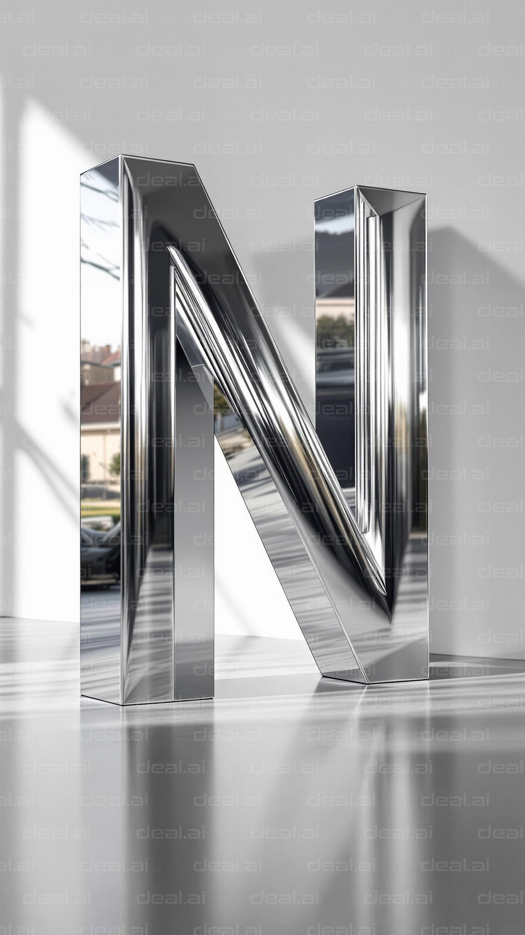 Reflective Steel Letter 'N' Sculpture