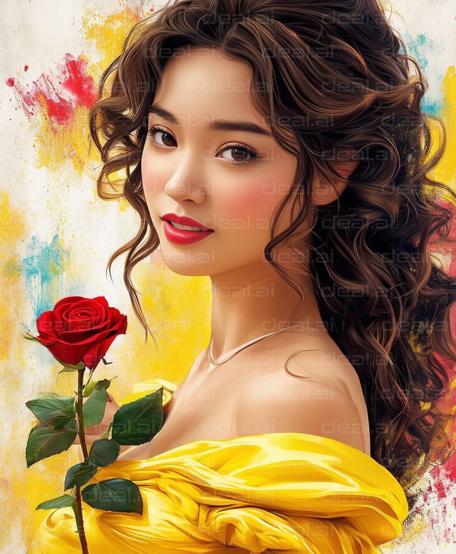 "Elegant Woman with a Red Rose"