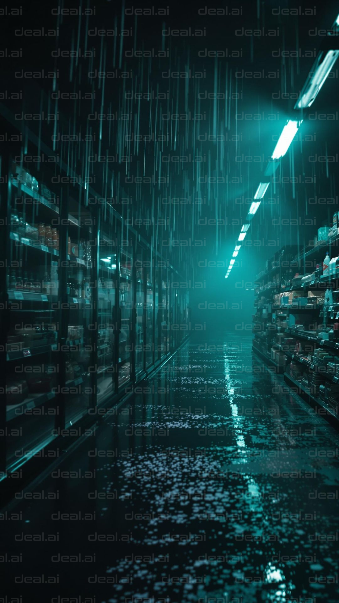 Moody Neon Market Aisle Scene