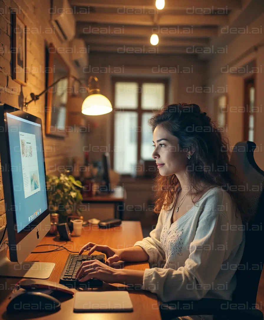 "Focused Woman Working at Her Desk"