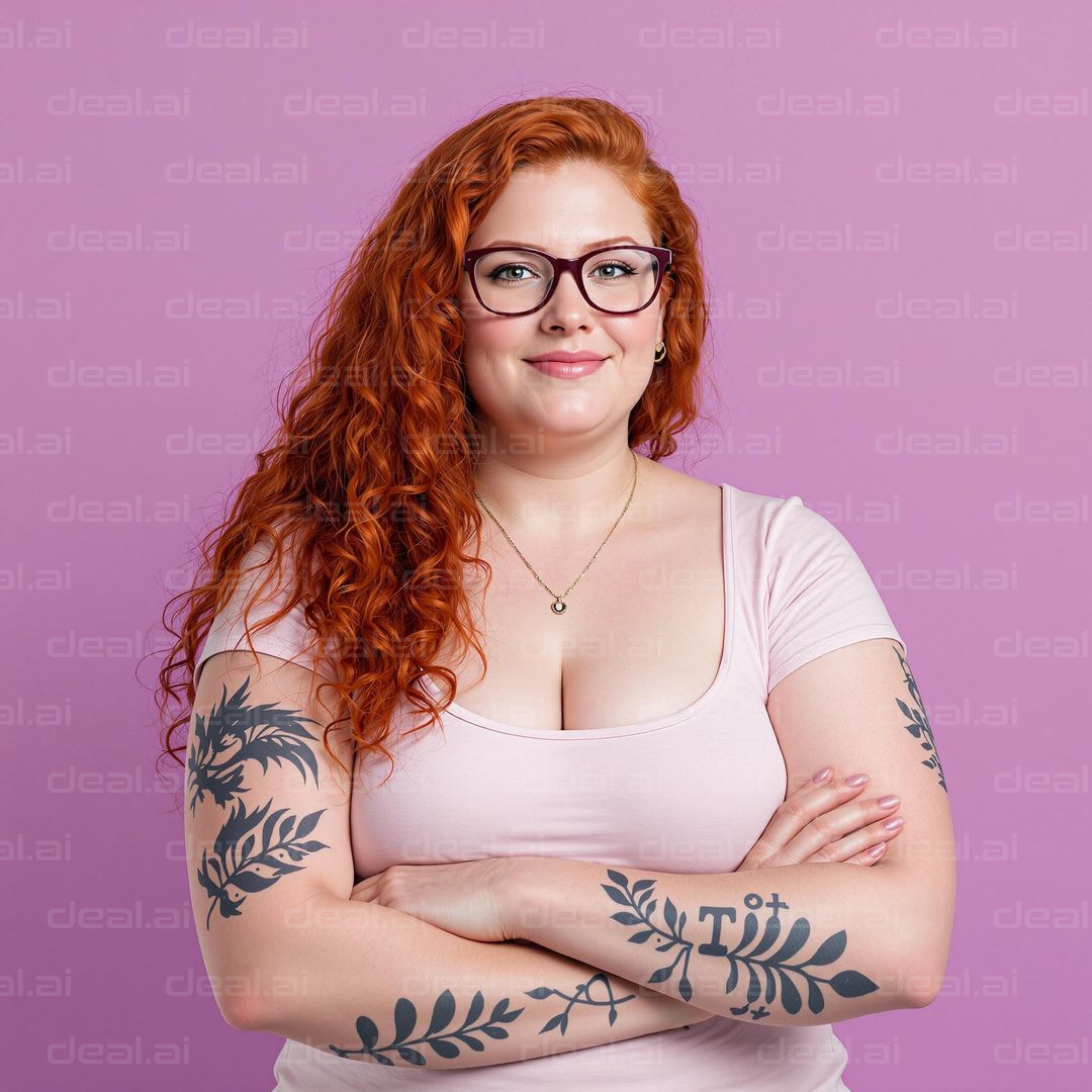 Confident Woman with Red Hair and Tattoos