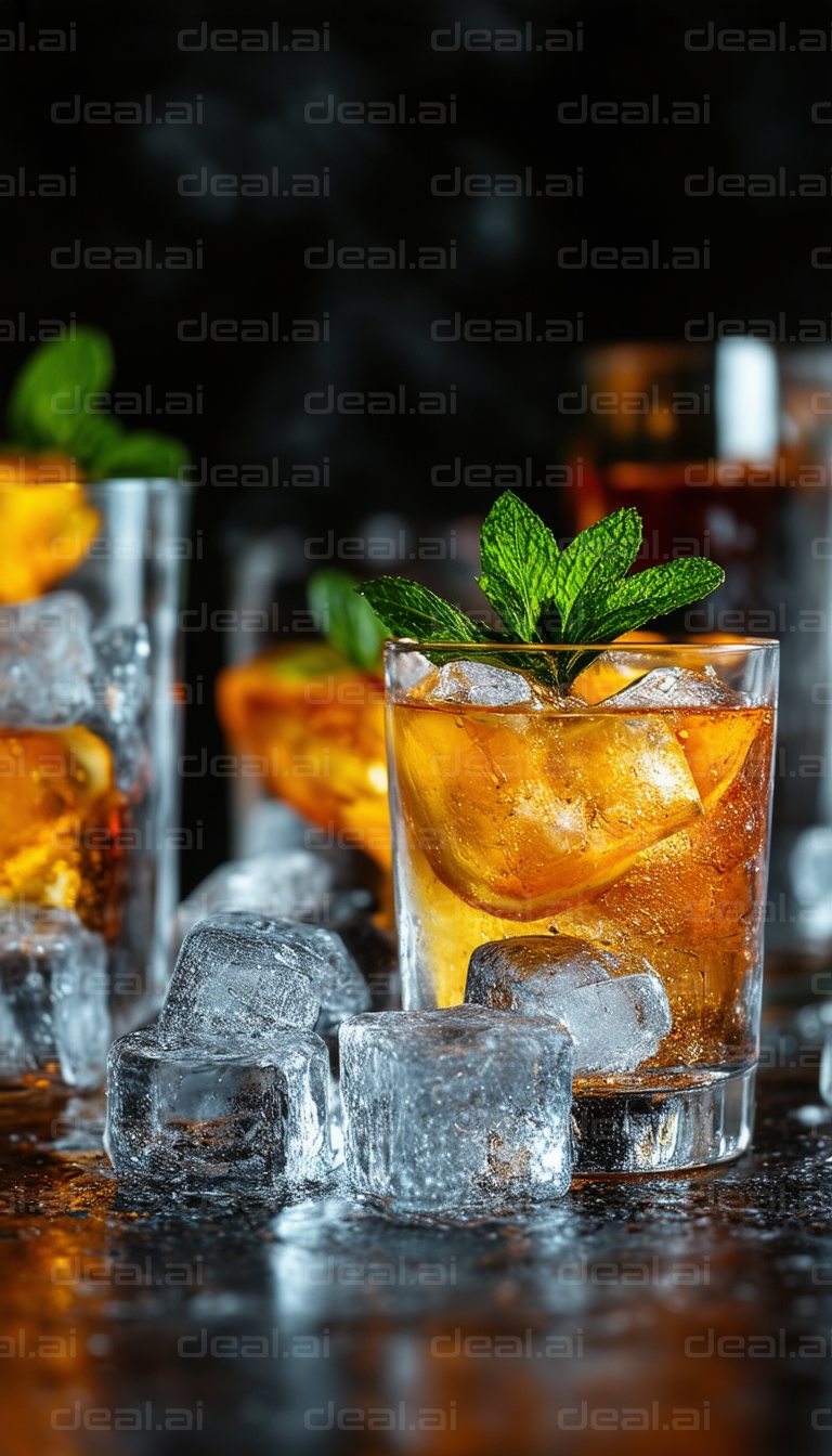 Refreshing Cocktails with Ice and Mint