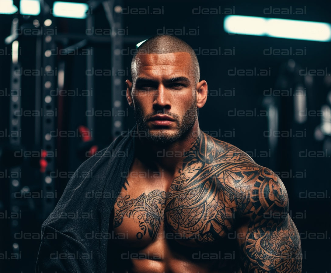 Tattooed Bodybuilder in a Gym