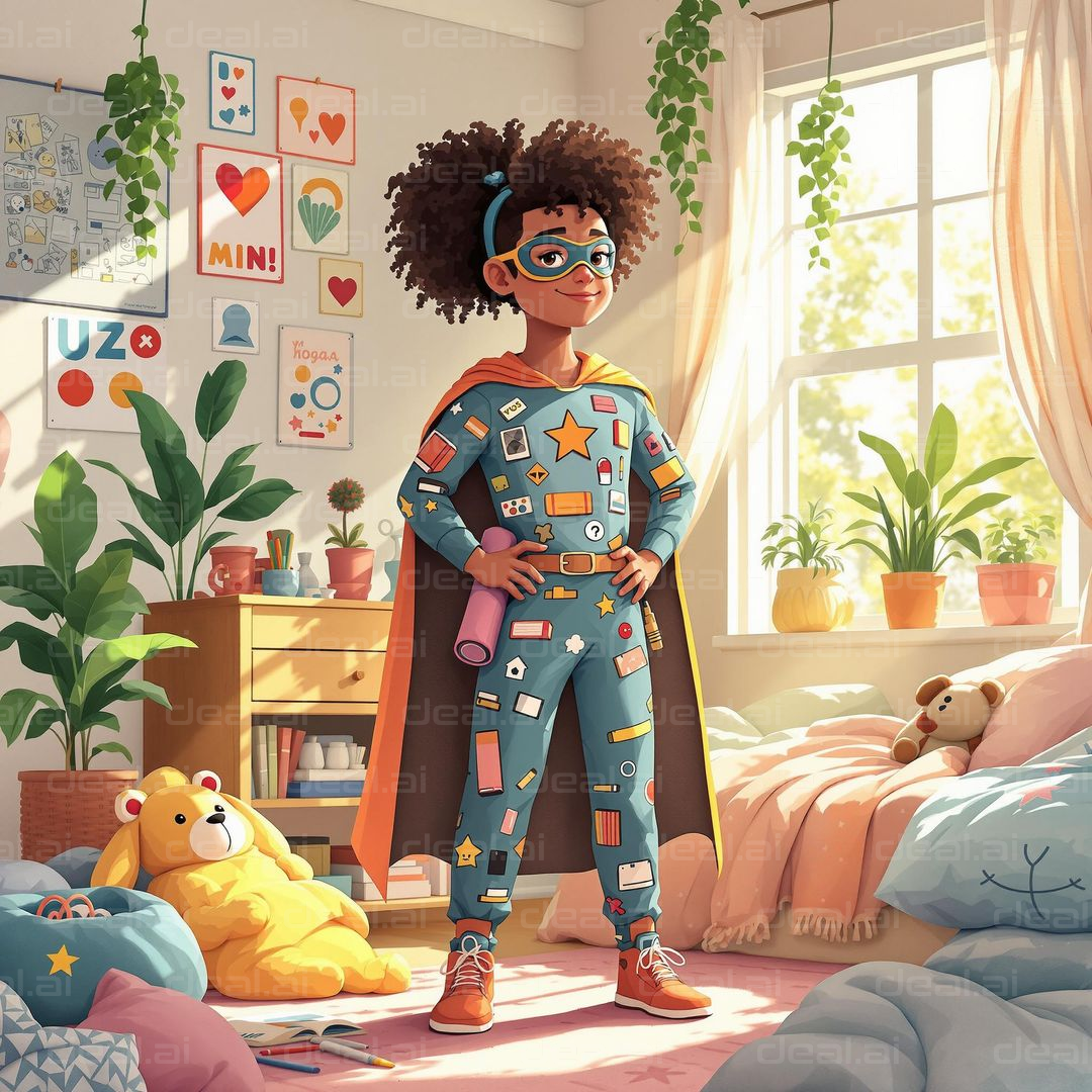 Young Hero in a Colorful Room