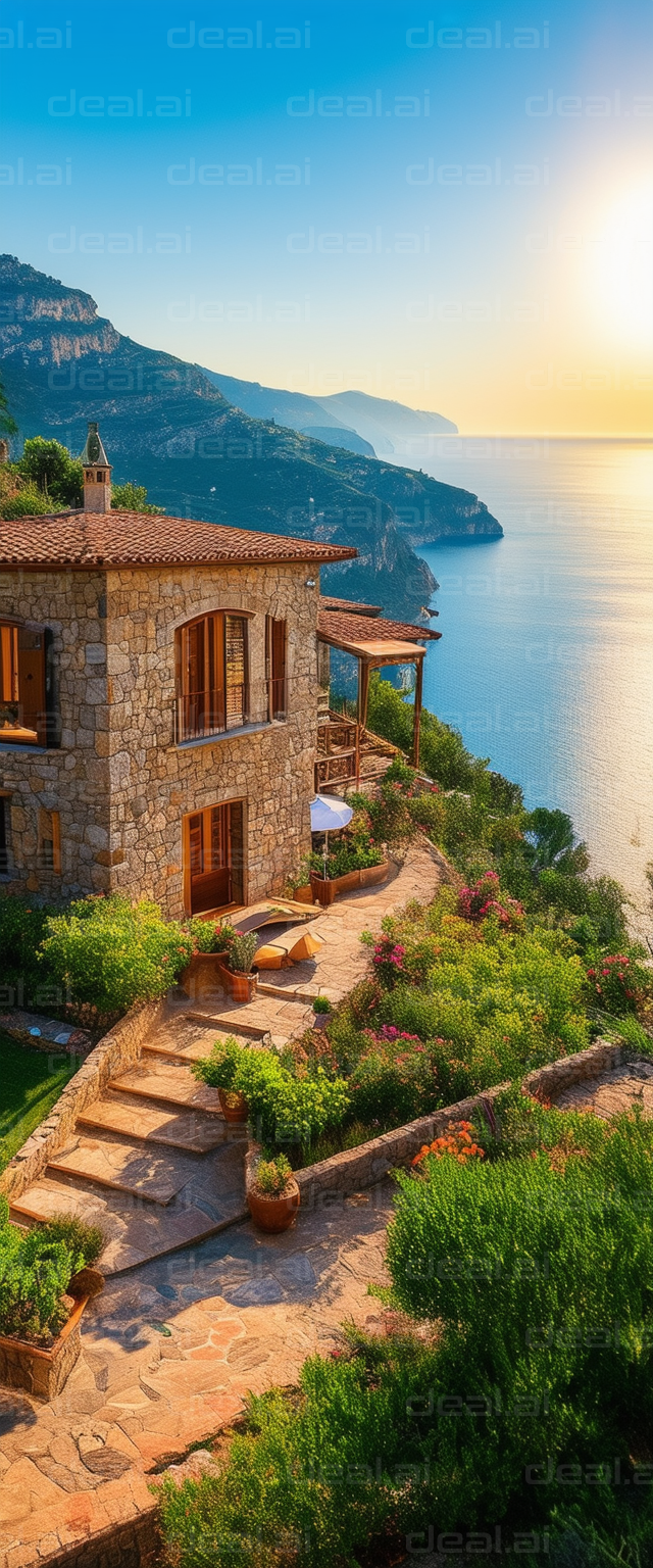 "Seaside Cliff Villa at Sunset"