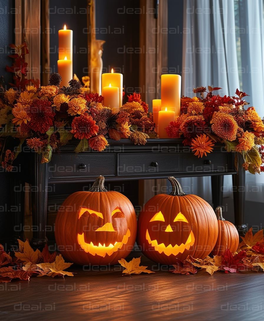 Halloween Pumpkins and Candles Decor