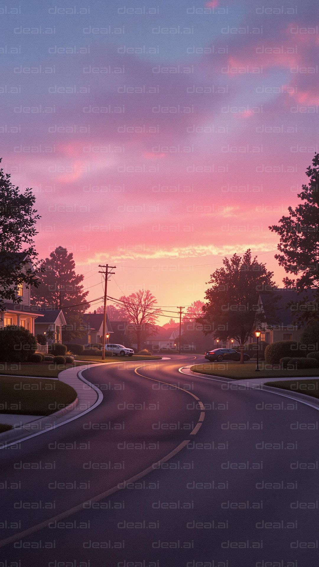 Sunset on a Suburban Street
