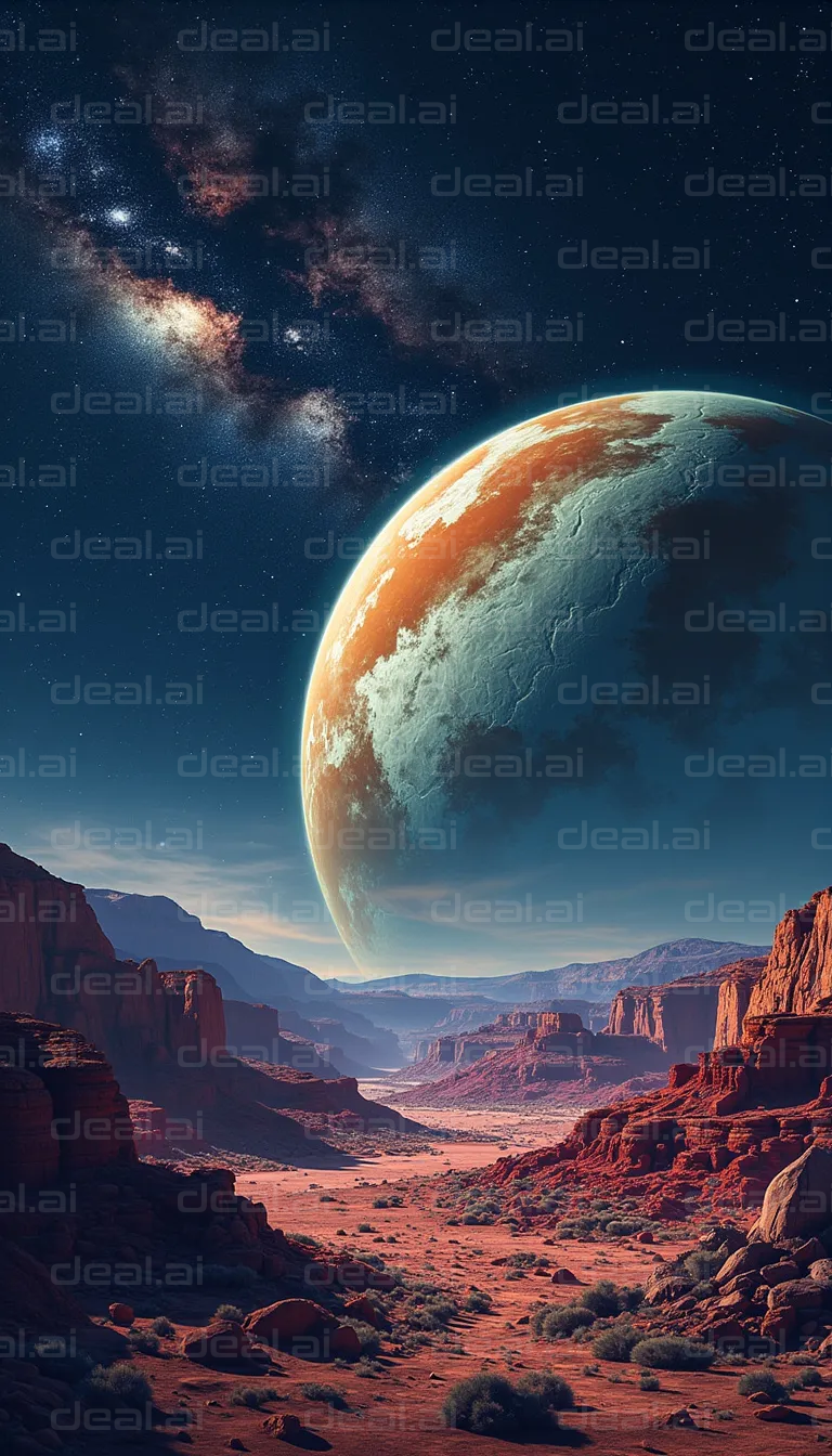 Alien Planet Over Desert Canyon.
