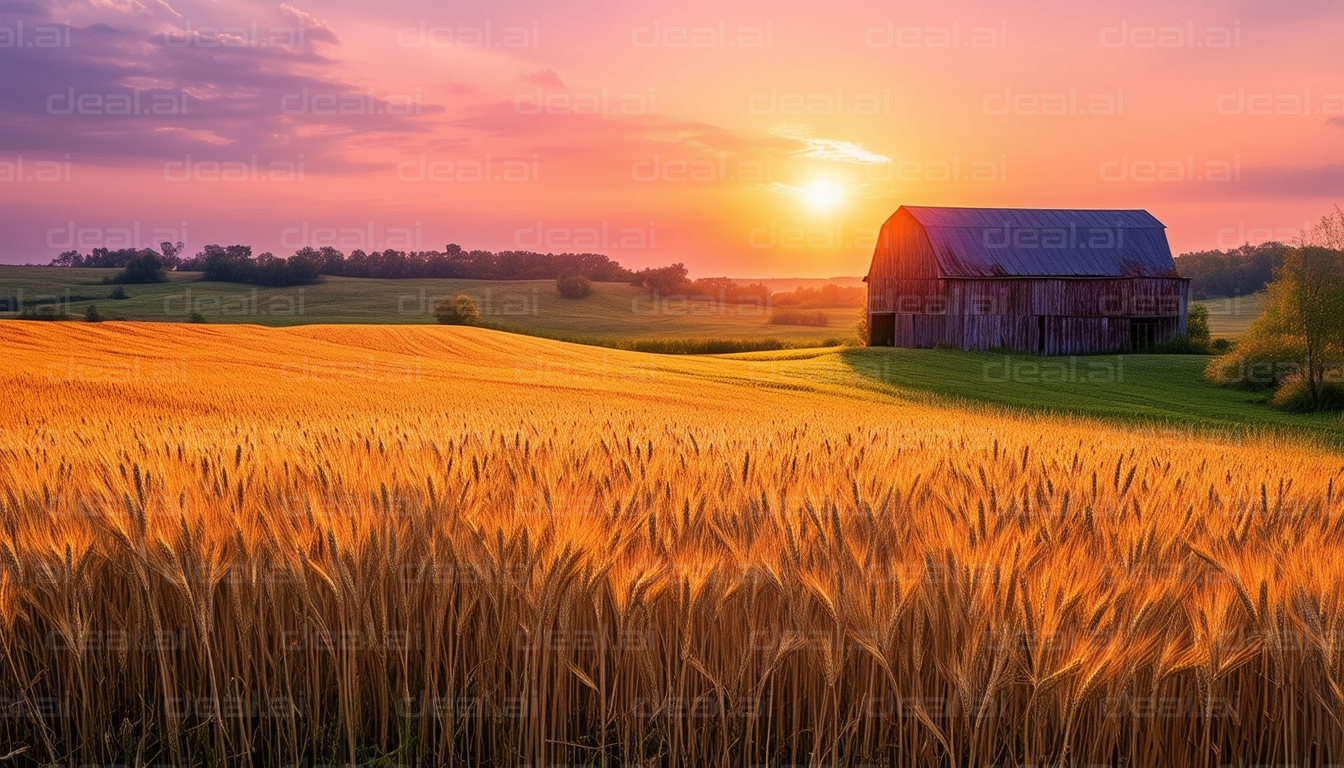 Sunset Over a Golden Wheat Field