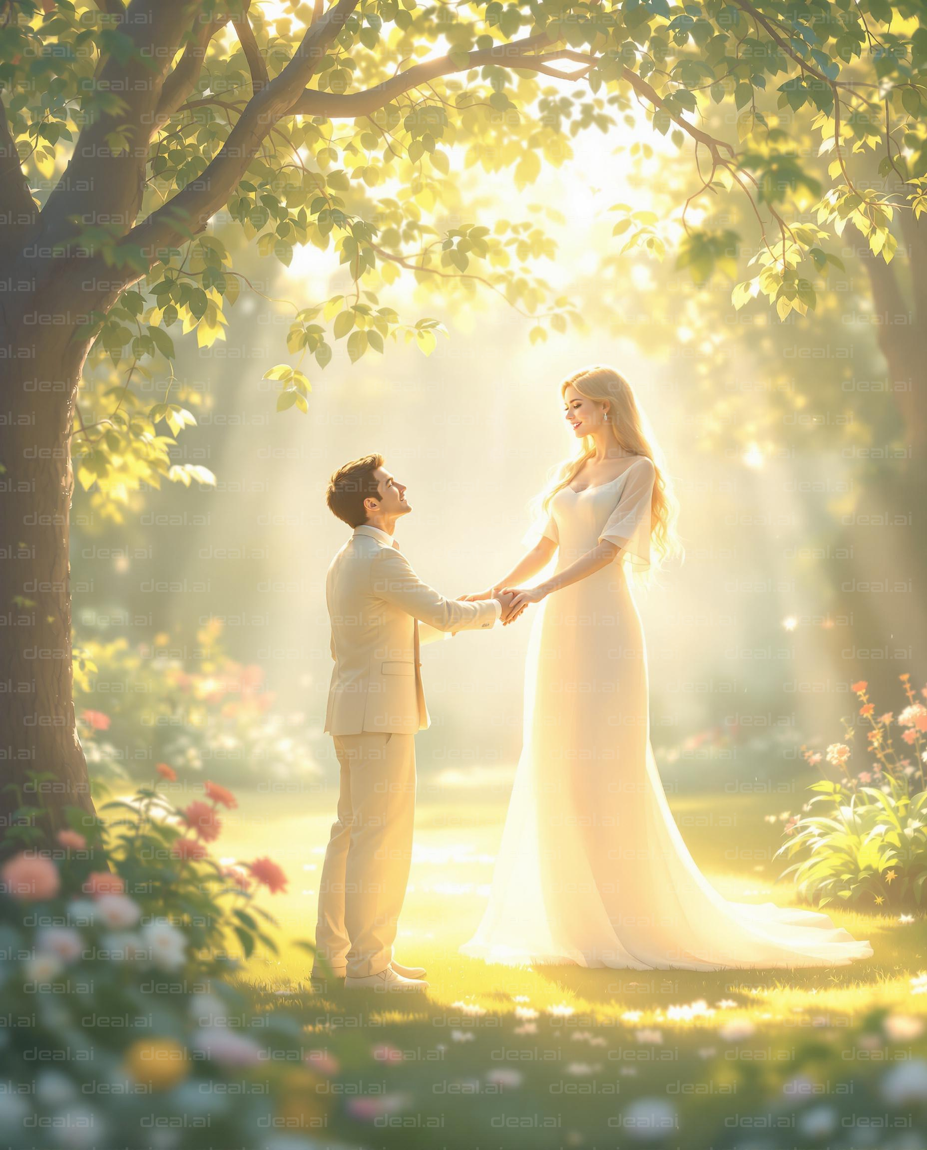 "Sunlit Wedding Moment in Nature"