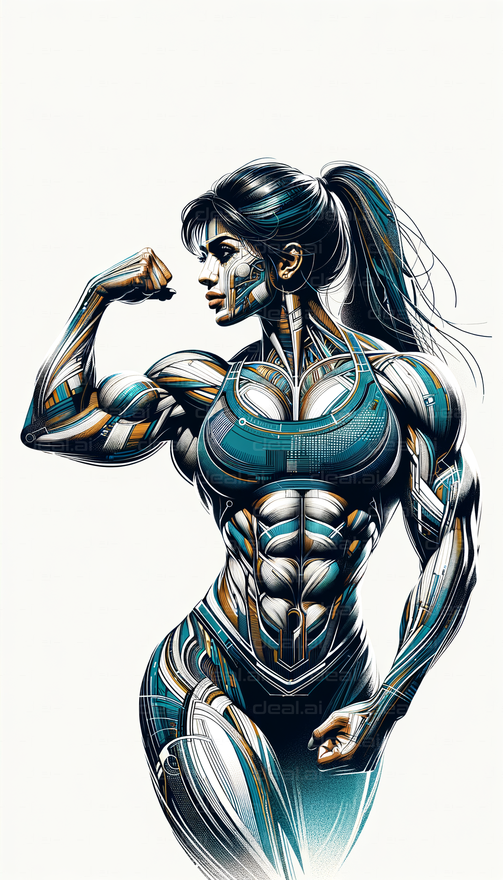 "Futuristic Cyborg Woman Flexing"