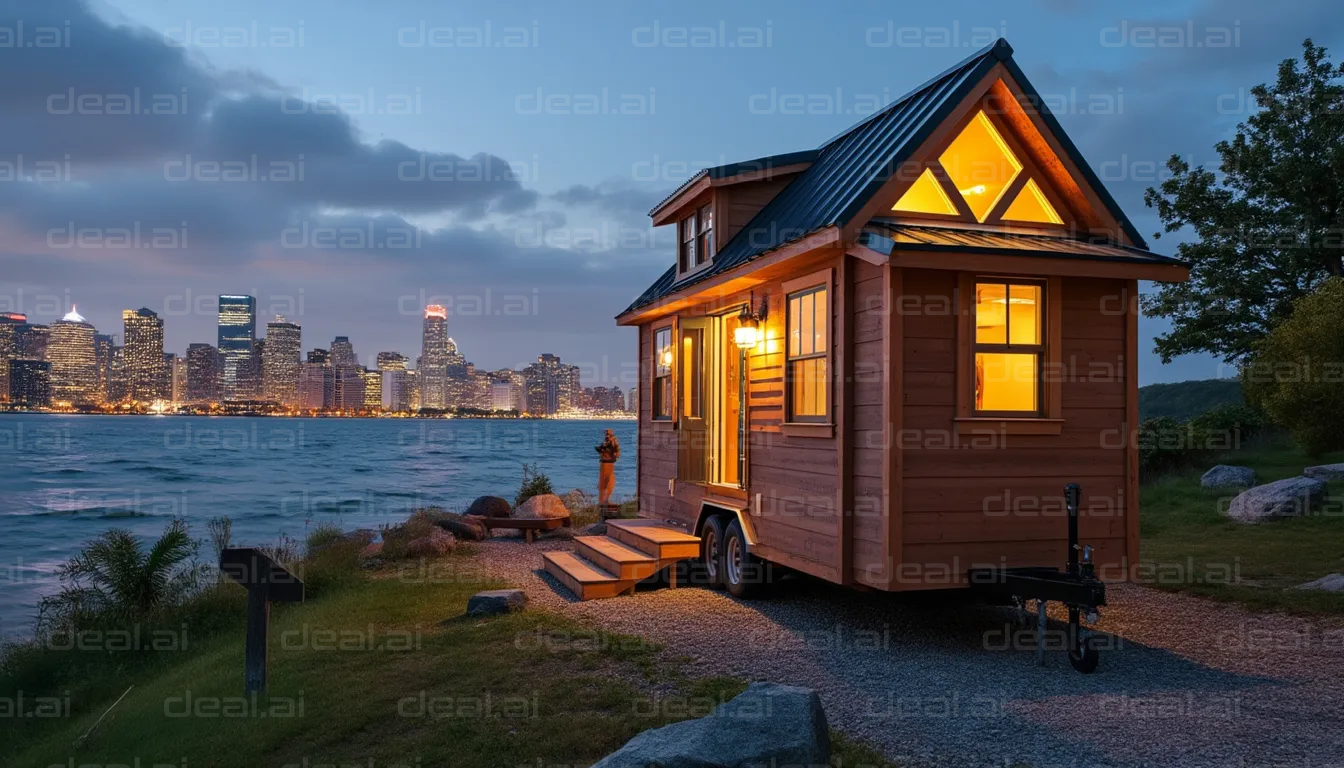"Cozy Tiny Home by Cityscape at Dusk"