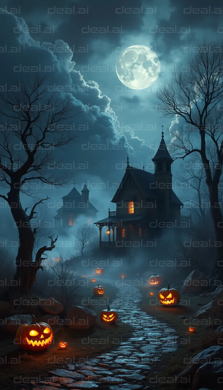 Haunted Halloween Path Under Moonlight