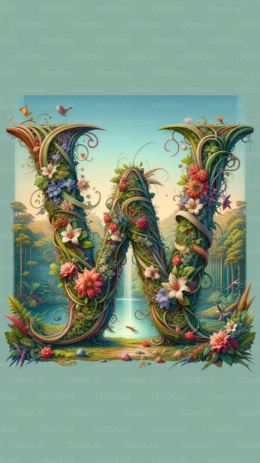 "Floral Letter W in Nature"