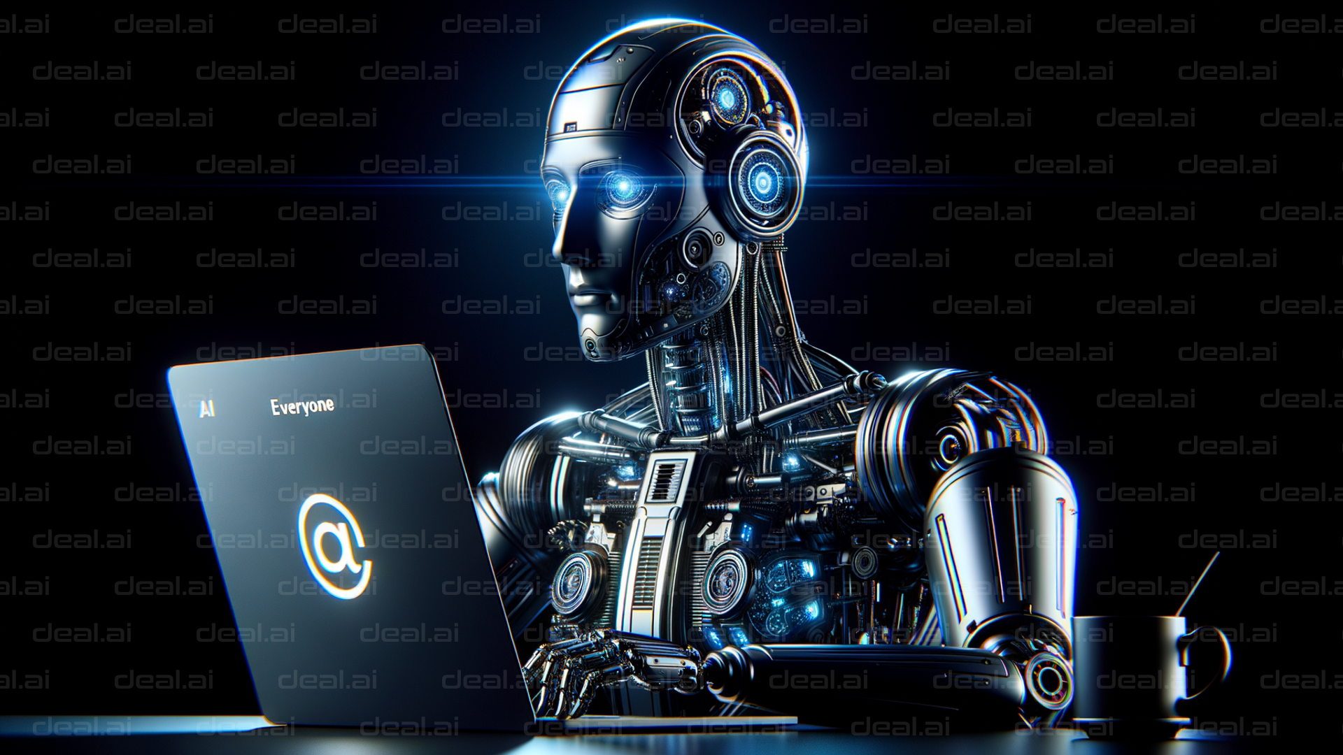 "Cybernetic Worker at Laptop"