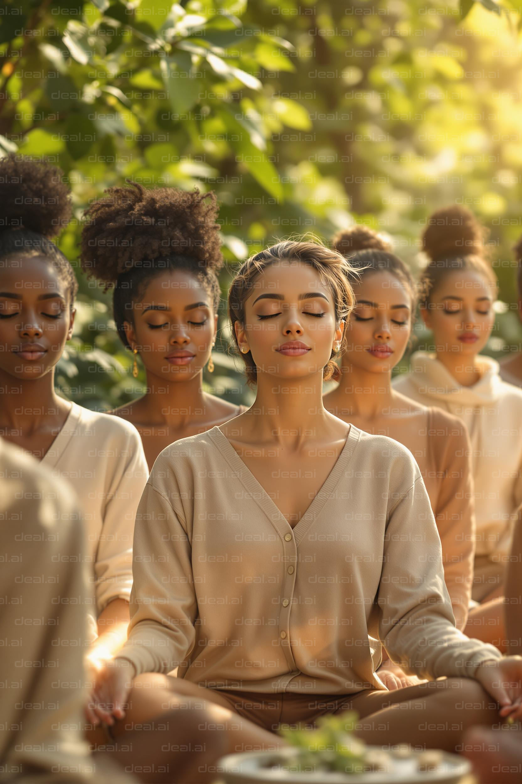 Serene Group Meditation Outdoors