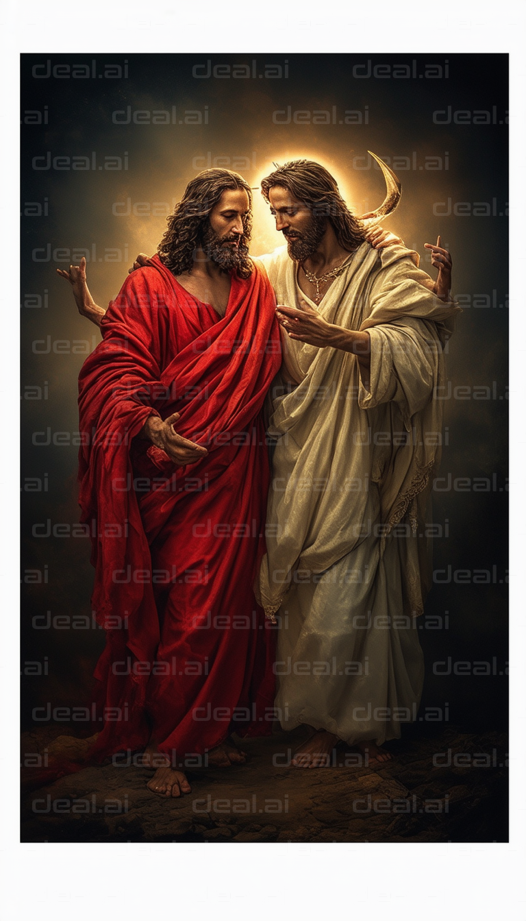 "Two Figures in Embrace with Glowing Halo"