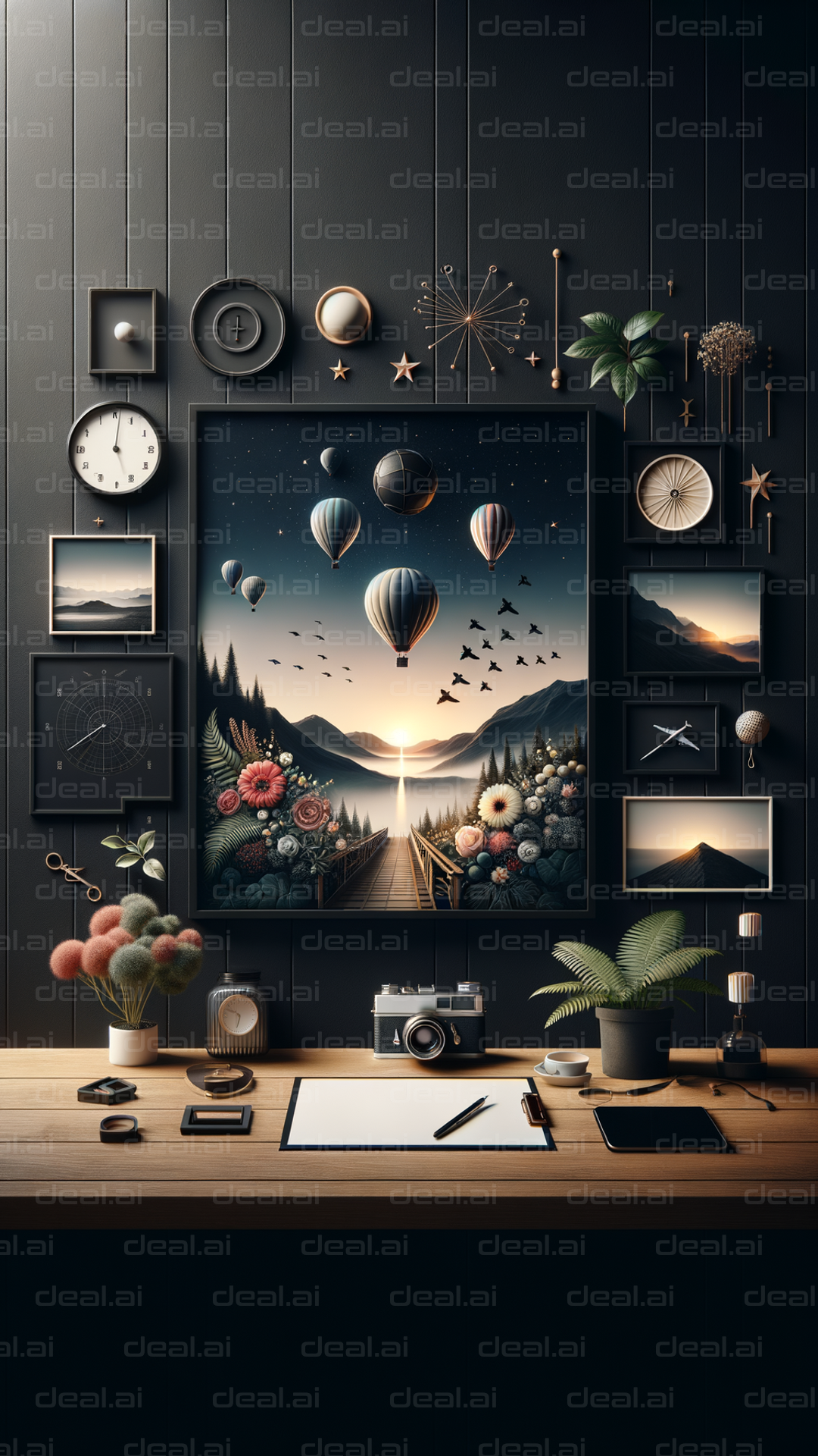 "Dreamy Desk Space with Hot Air Balloons"