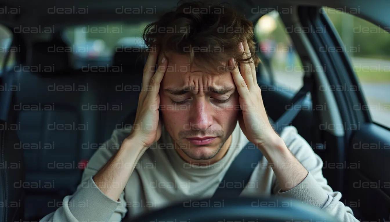 "Stressed Driver in Traffic Jam"