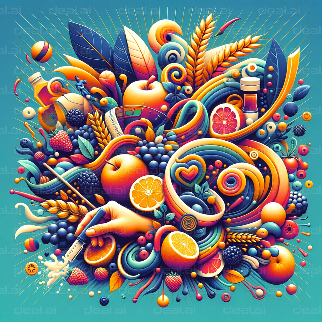 Colorful Jumble of Fruits and Objects