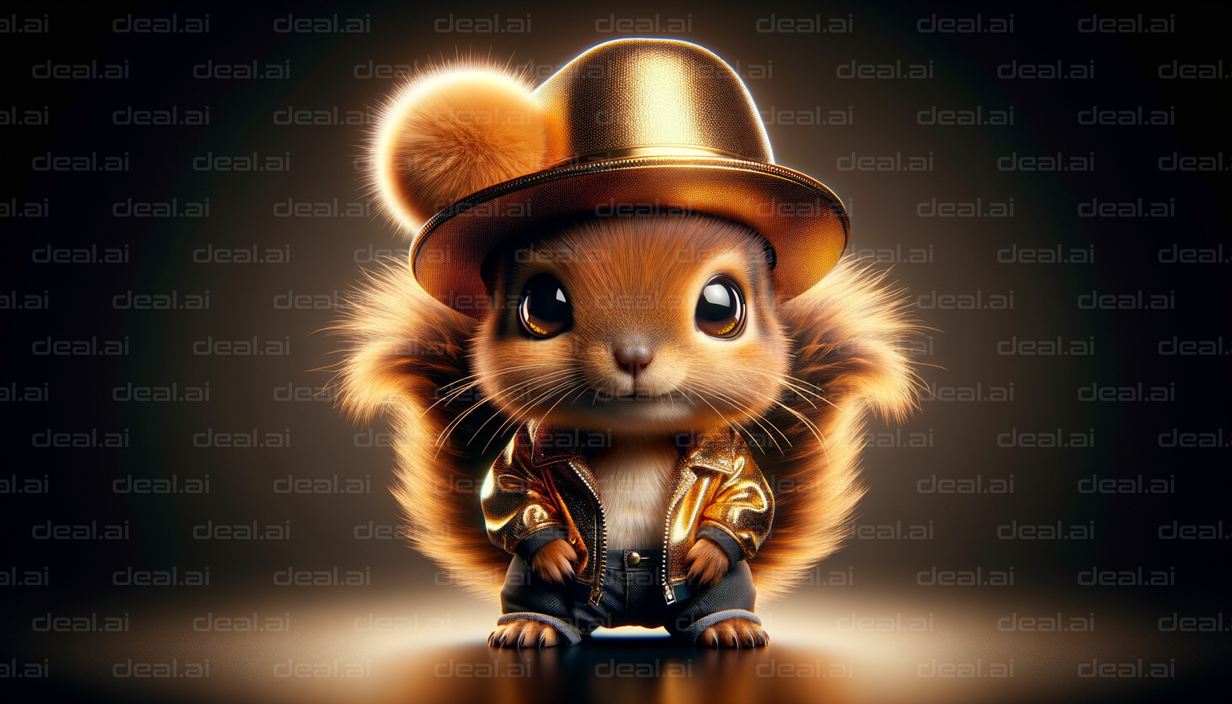 "Cool Squirrel in Gold Hat and Jacket"