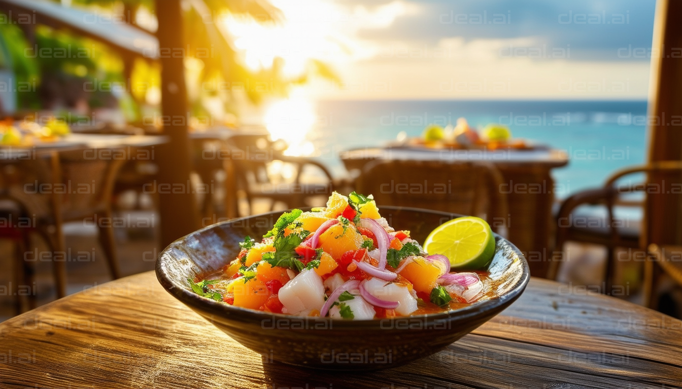 "Exotic Ceviche by the Oceanside Sunset"