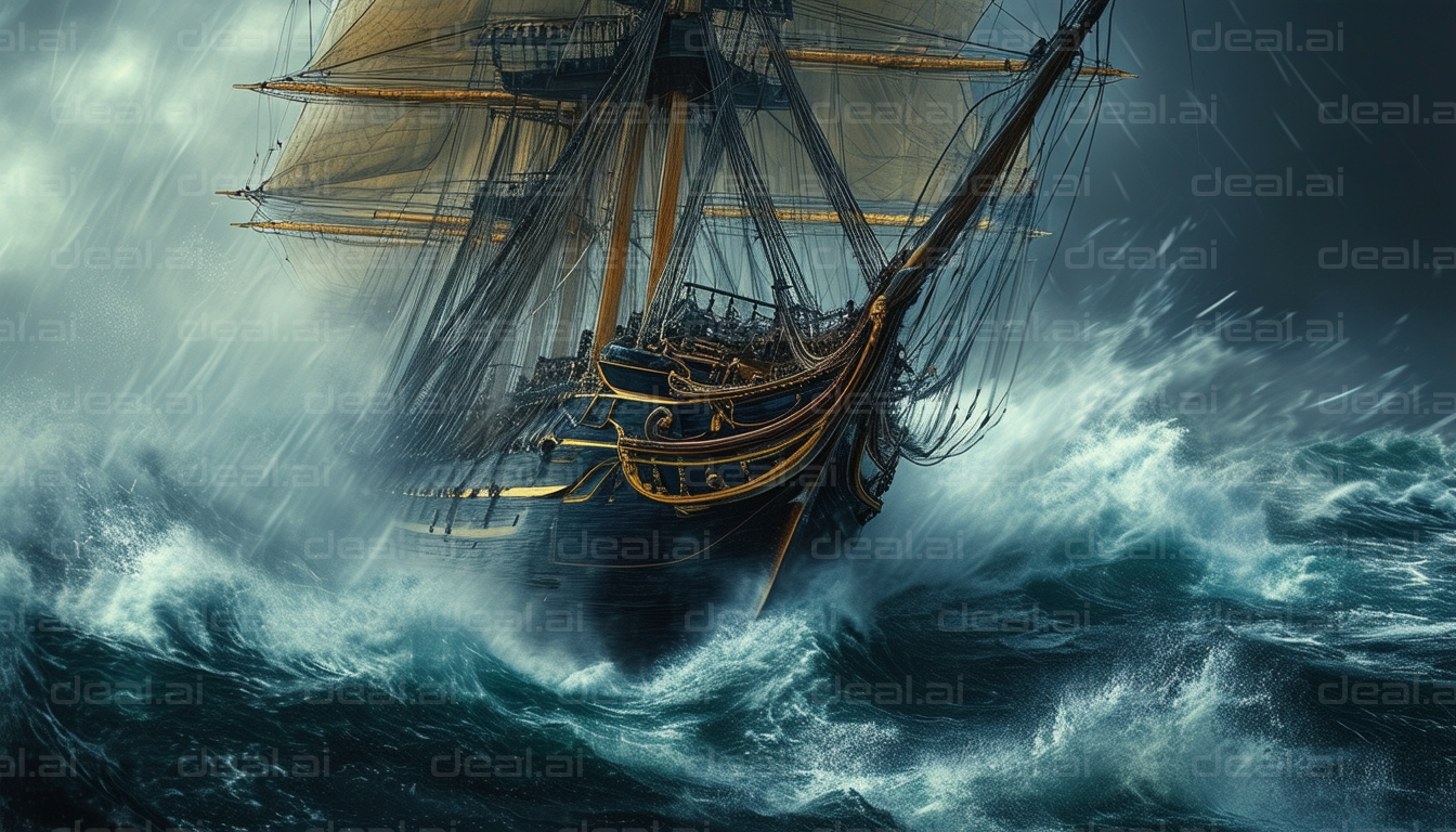 "Ship Battling Stormy Seas"