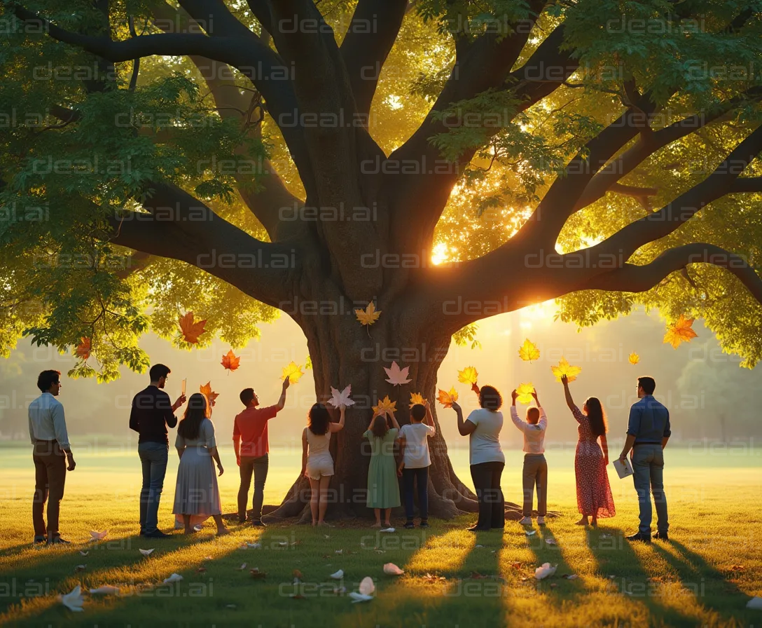 Community Gathering Under the Sunset Tree