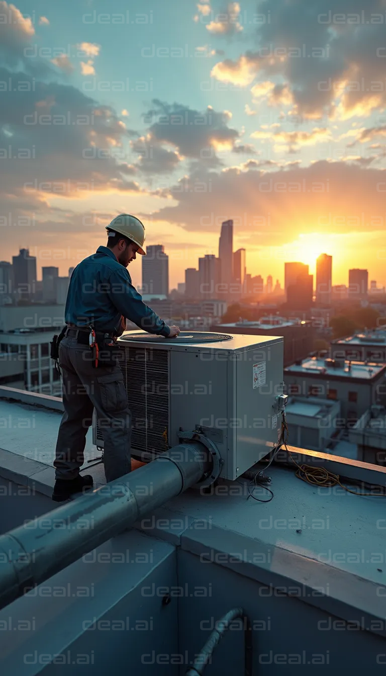 "Rooftop Repair at Sunset"