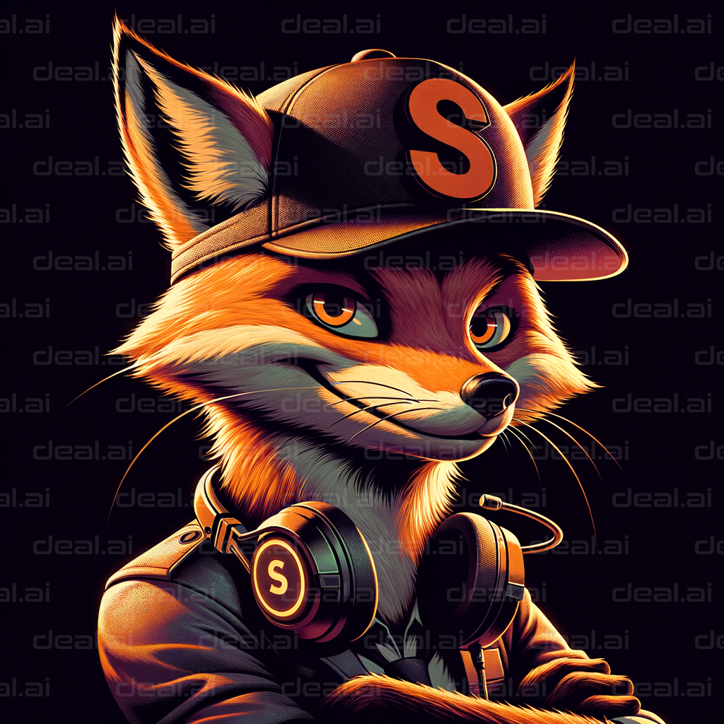 Cool Fox with Headphones and Cap