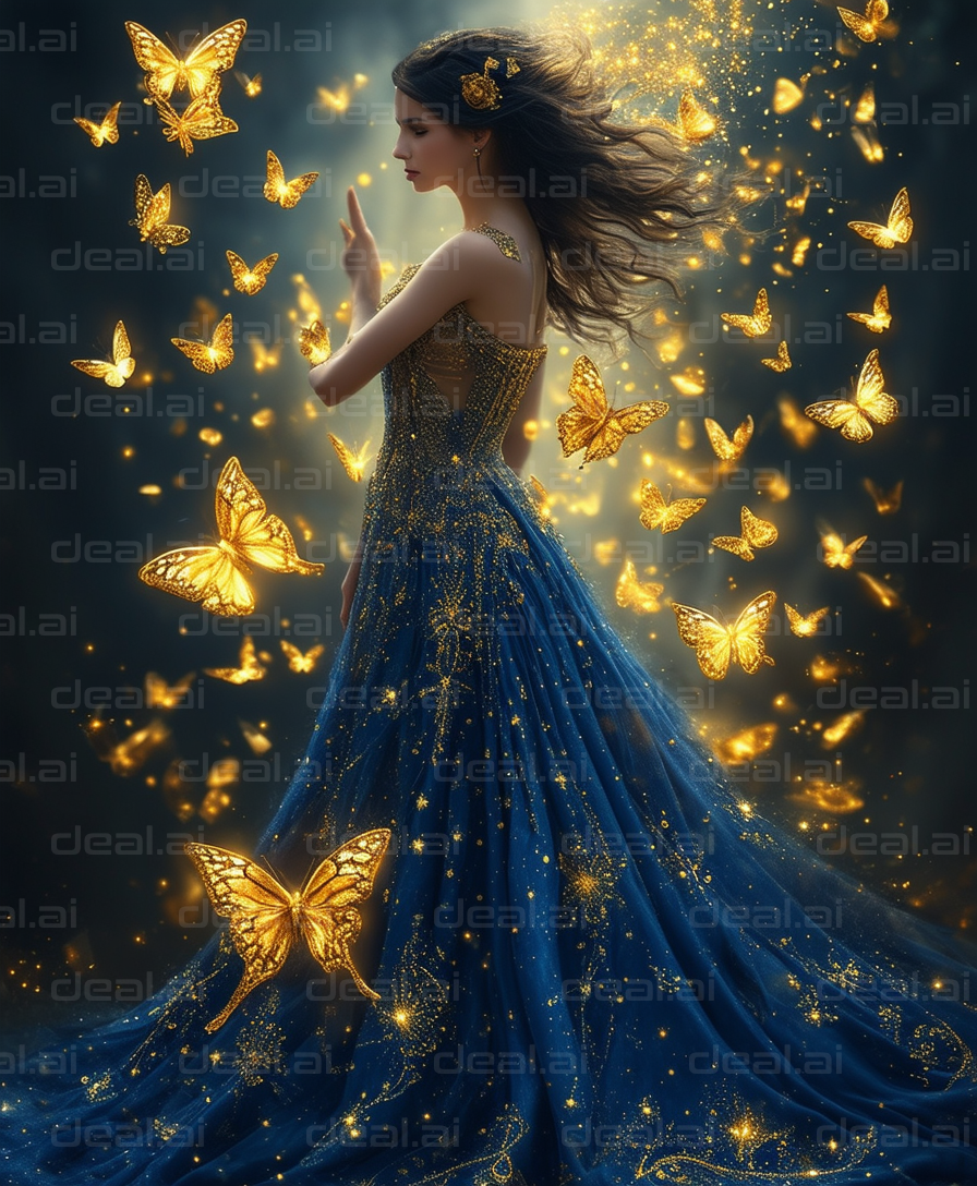 "Ethereal Beauty with Golden Butterflies"