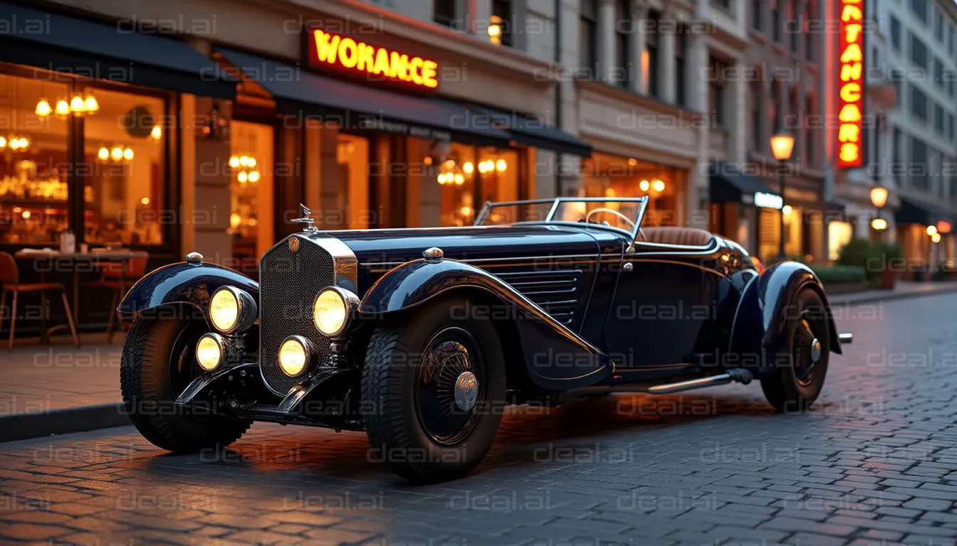 Vintage Car on Cobblestone Street