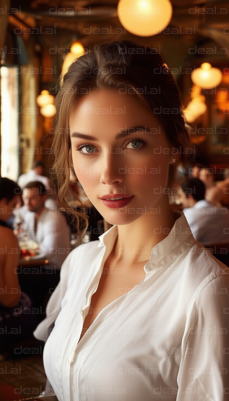 Elegant Woman in a Cozy Restaurant