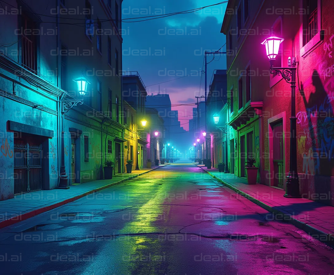 Colorful Neon Alley at Twilight