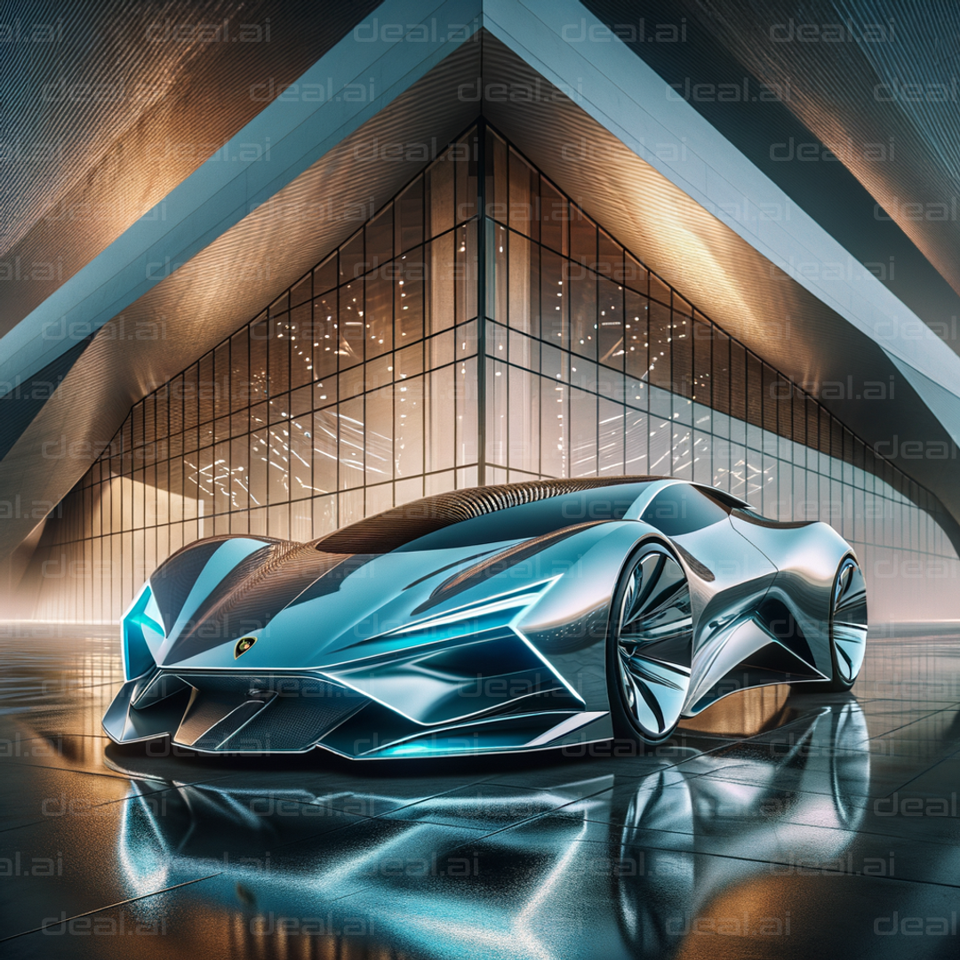 Futuristic Supercar at Modern Building