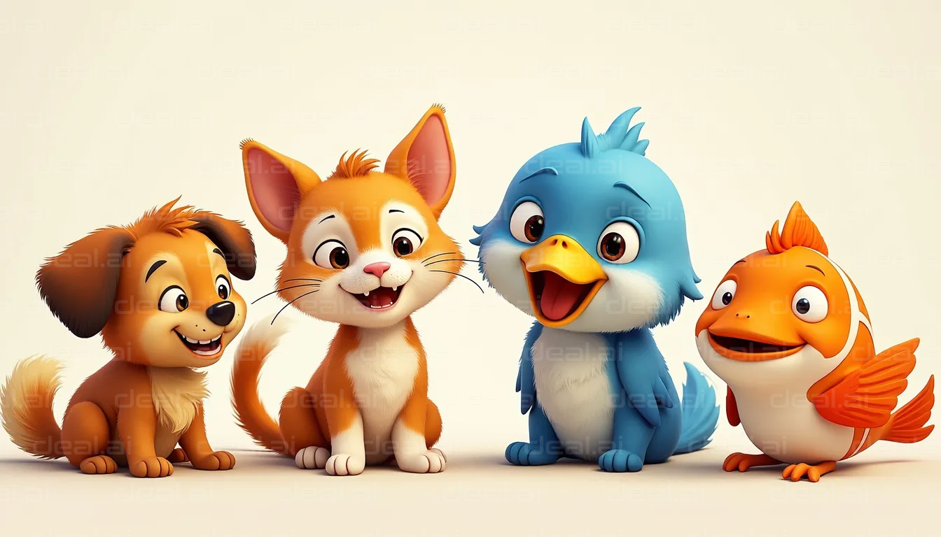"Colorful Cartoon Animal Friends"